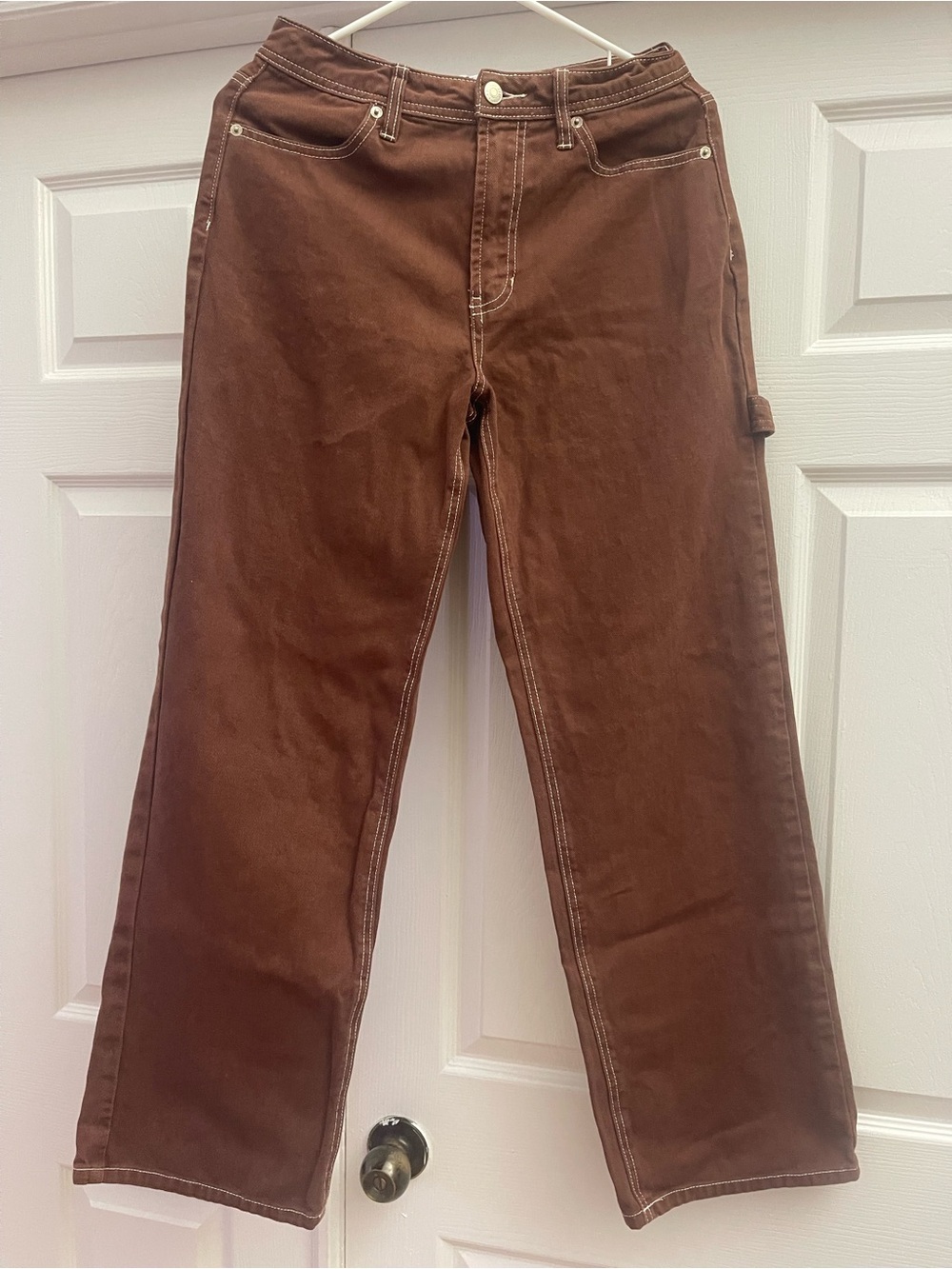 Forever 21 Brown Carpenter Dad Jeans Utility Contrast Stitch Size 26 Y2K